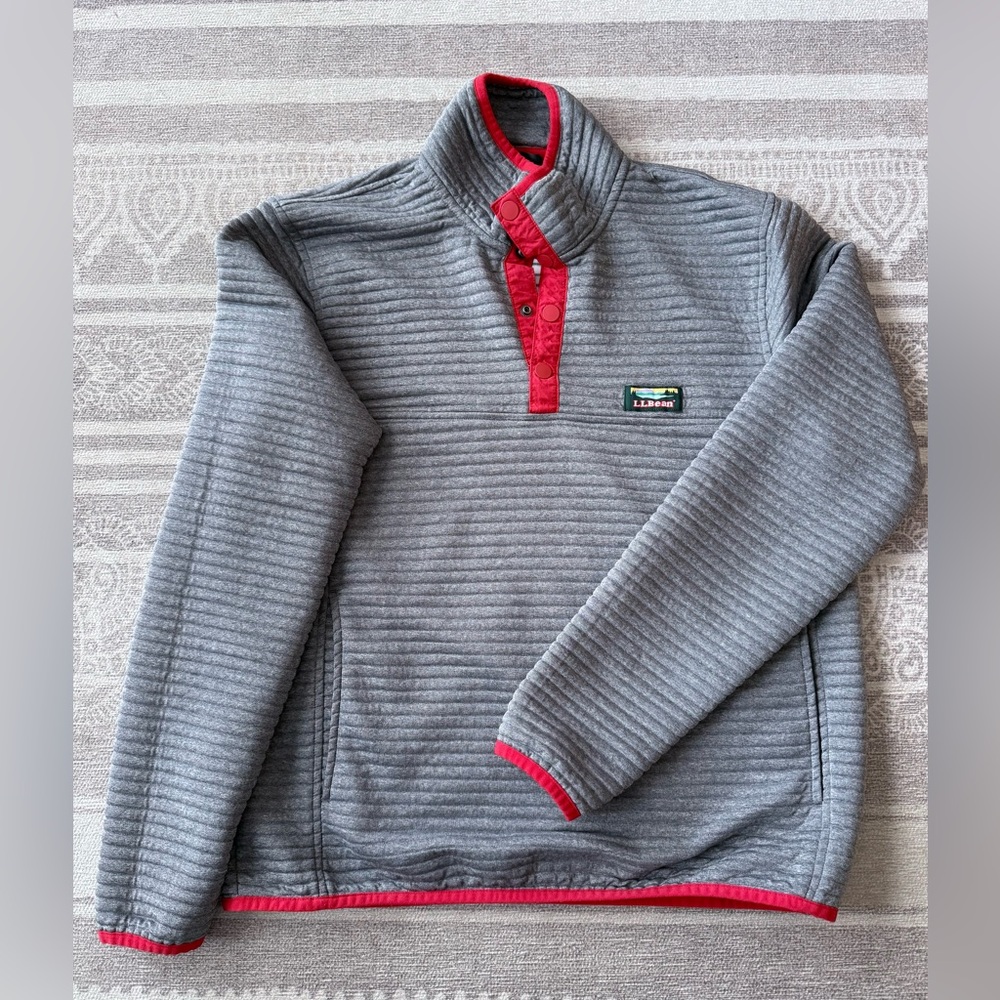 L.L. Bean Men’s Gray and Red Quarter Snap Pullover  - Medium